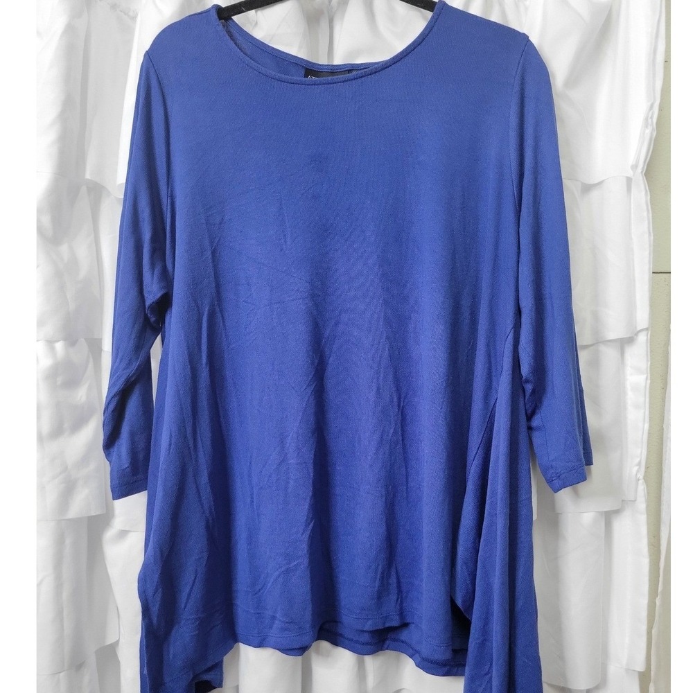 Attitudes by Renee Royal Blue Sharkbite Hem Tunic Top 3/4 Sleeve XL 1506